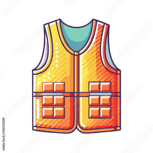 Bright Yellow Life Vest with Orange Detailing and Multiple Compartments for Safety