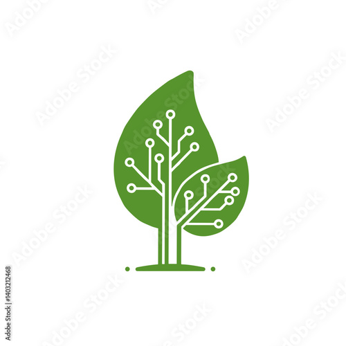 Green Tech Innovation Icon – Leaf with Circuit Pattern for Eco-Friendly Technology and Sustainability