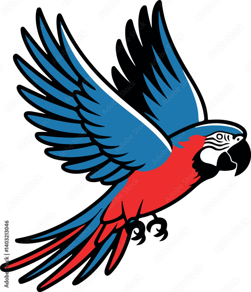 Obraz premium Colorful Flying Parrot Vector Illustration on White Background