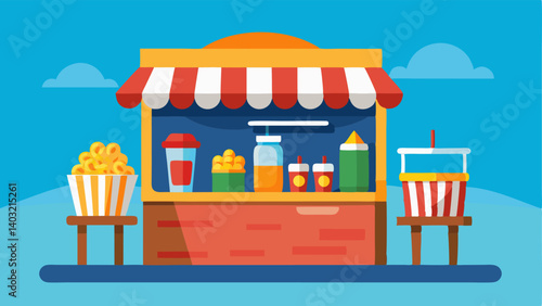 In one corner a concession stand offers a variety of snacks and drinks for sale.