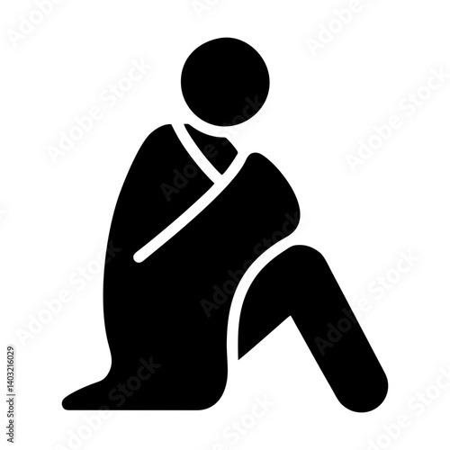 Black icon of a vulnerable person wrapped in a blanket, vector
