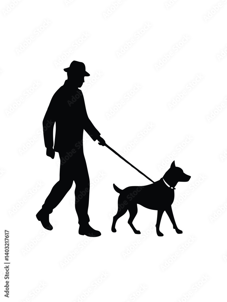 Silhouette of a Man Walking a Dog