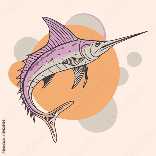 Elegant line art illustration of a marlin fish