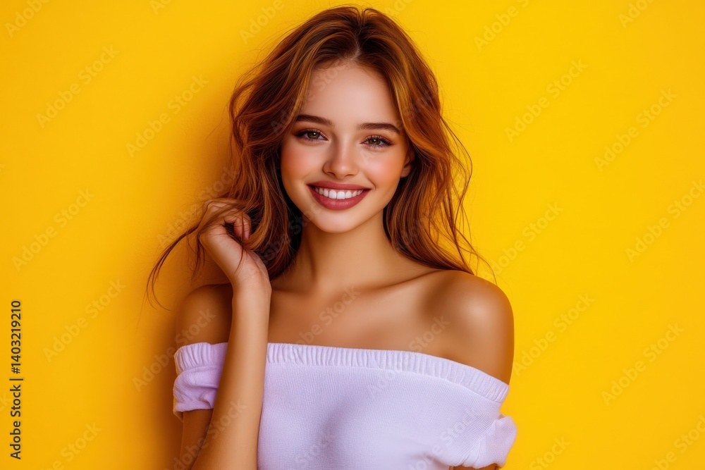 Beautiful Woman Posing Against a Yellow Background Beautiful Woman Posing Against a Yellow Background