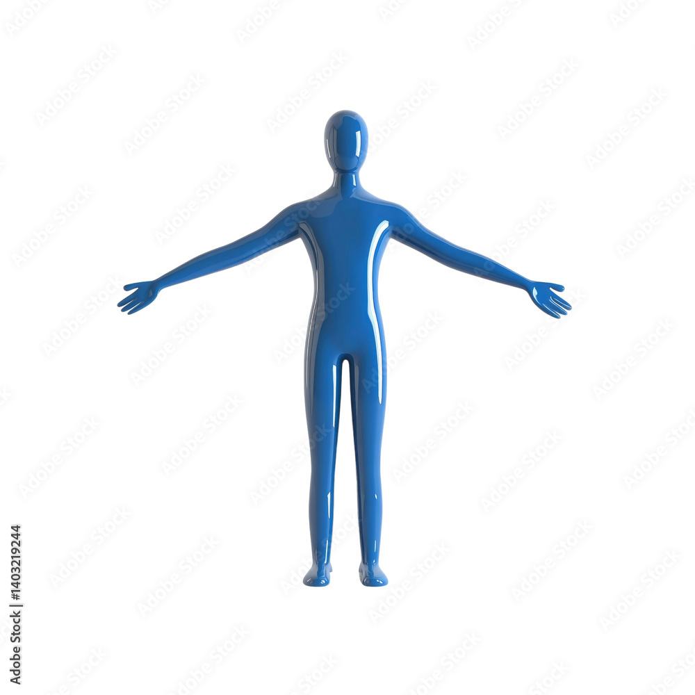 Blue 3D Human Figure with Outstretched Arms - Welcoming, Open, and Accepting Pose Blue 3D Human Figure with Outstretched Arms - Welcoming, Open, and Accepting Pose