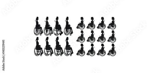 Print  Various woman silhouette in a wheelchair in vector format isolated on white background