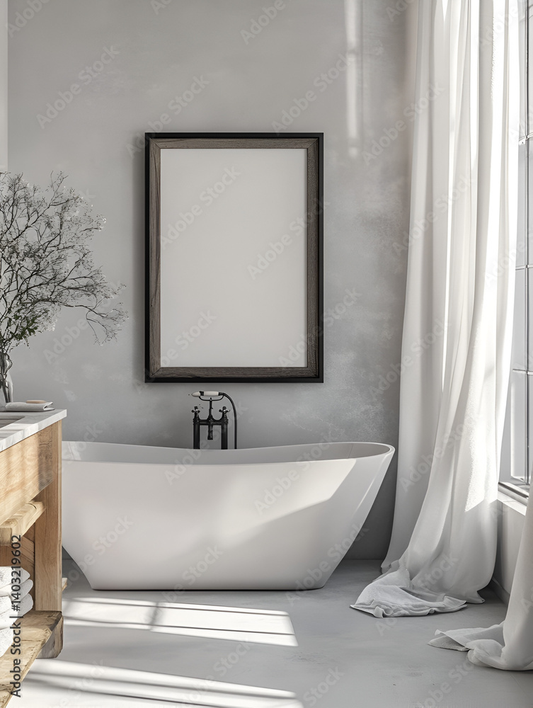 Fototapeta premium Modern Bathroom with Frame and Plants