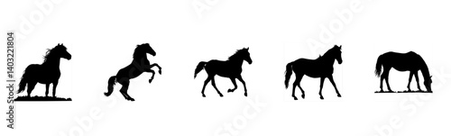 Majestic Horse Silhouettes Graceful and Dynamic Poses in Black