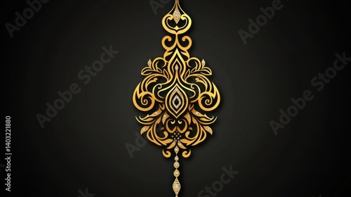Golden ornate pendant design, dark background, jewelry, website banner