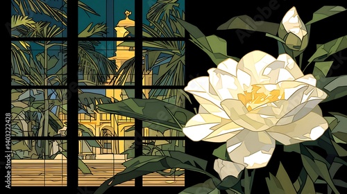Window Rose Garden Scene