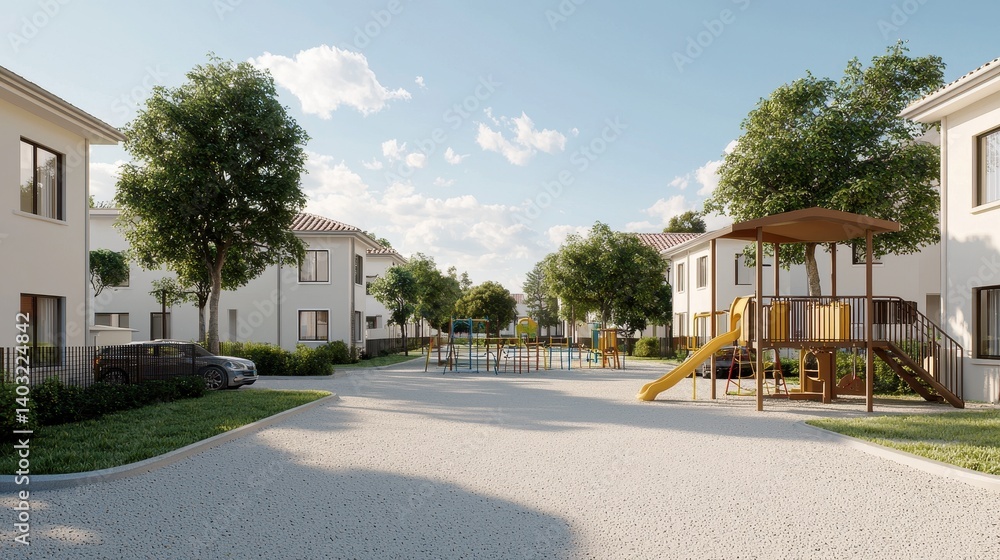 Modern Residential Complex with Playground and Green Spaces Modern Residential Complex with Playground and Green Spaces