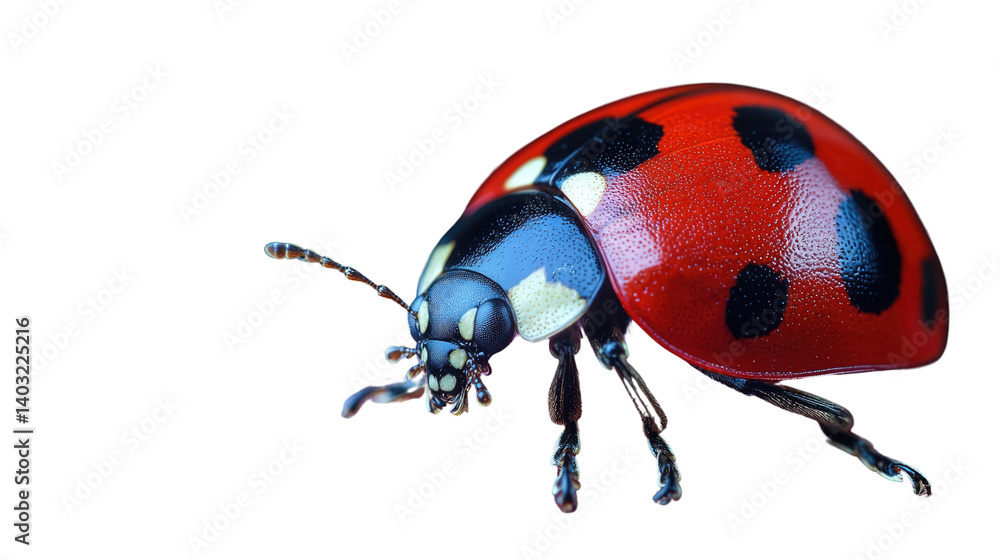 Ladybug's Vivid Encounter: A close-up perspective of a charming ladybug, its vibrant red and black patterned shell gleams, evoking a sense of spring and nature's intricate beauty. Ladybug's Vivid Encounter: A close-up perspective of a charming ladybug, its vibrant red and black patterned shell gleams, evoking a sense of spring and nature's intricate beauty.