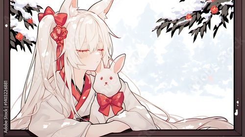 Winter Anime Girl & Rabbit