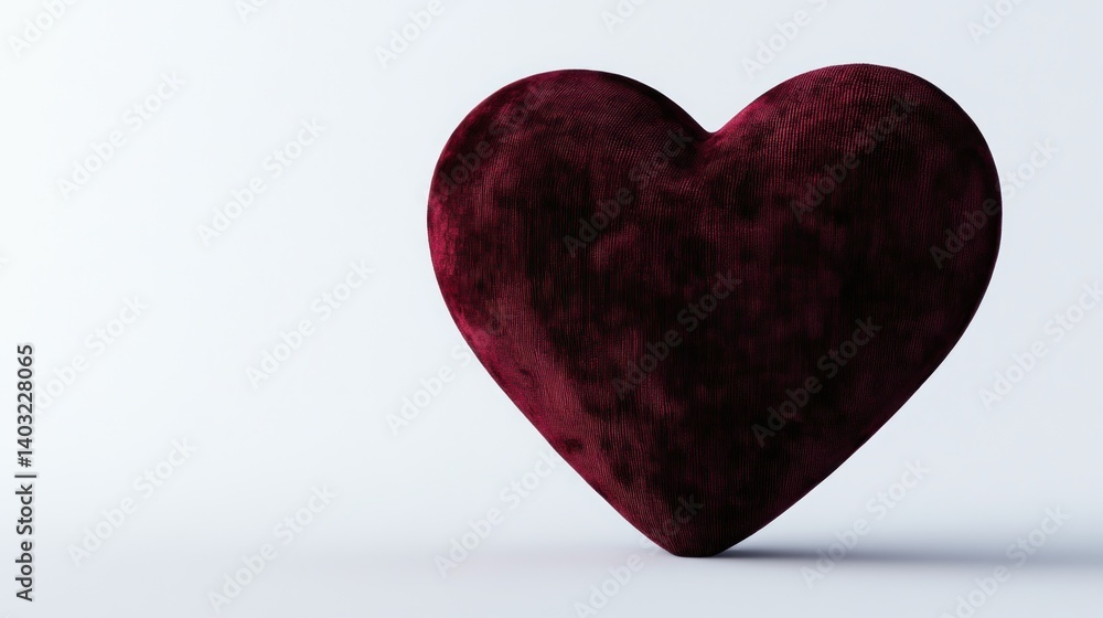 a plush red velvet heart stands out against a serene white backdrop symbolizing affection and deep emotional connections it evokes feelings of warmth love and care while celebrating valentine's day a plush red velvet heart stands out against a serene white backdrop symbolizing affection and deep emotional connections it evokes feelings of warmth love and care while celebrating valentine's day