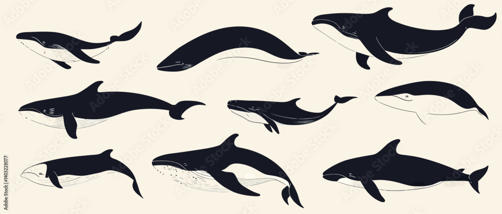 Whale vector graphic collection marine life ocean creature illustration art Whale vector graphic collection marine life ocean creature illustration art