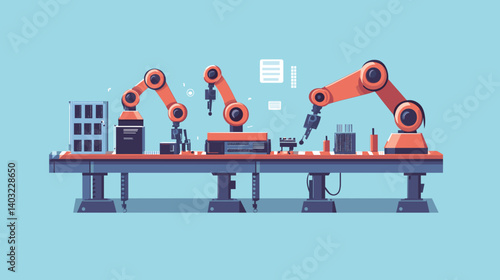 Robotic arms assembling products on a factory assembly line  