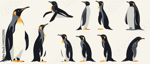 Penguin vector art illustration of emperor penguins and gentoo penguins
