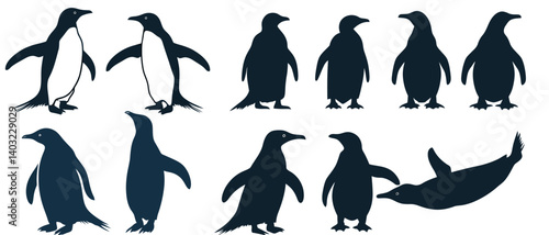 Penguin silhouettes vector graphic group of antarctic avian wildlife design