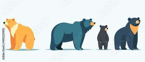 Cartoon illustration of bear family in different colors and sizes vector