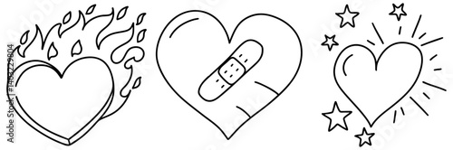 Hearts in various styles symbolize emotions like love and healing, showcasing passion and care in creative way