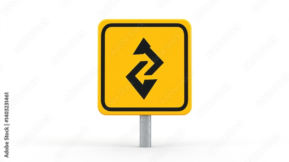 Yellow interchange sign, isolated, directional, choice, crossroads, decision, white background, navigation, website Yellow interchange sign, isolated, directional, choice, crossroads, decision, white background, navigation, website