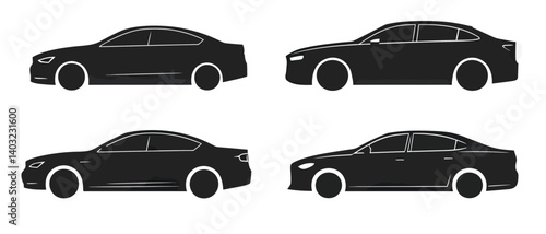 Sedan car silhouette vector illustration set automotive design template