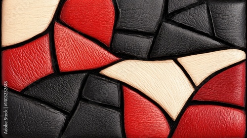 Obraz na płótnie Abstract leather mosaic pattern in red, black, and cream w salonie