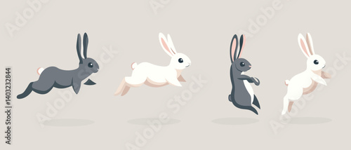 Cute bunny rabbits running animation vector illustration graphic design