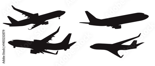 Airplane vector silhouettes aviation travel design elements collection