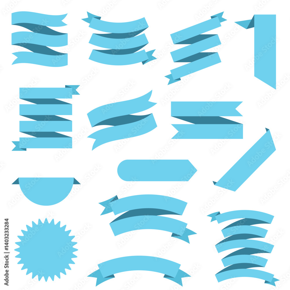 Set of blue ribbon banners in different styles. Vector collection for labels, promotions, and decorative design.” Set of blue ribbon banners in different styles. Vector collection for labels, promotions, and decorative design.”