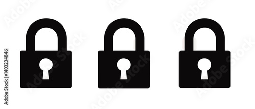 Three security locks for data protection and privacy concept vector icon