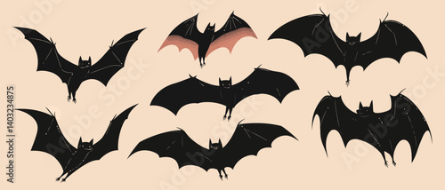 Halloween vector illustration of flying bats spooky night animal designs