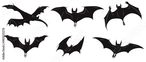 Flying mammal vector illustration, halloween night bats silhouettes design