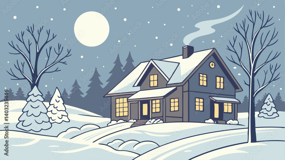 Fototapeta premium winter landscape with house