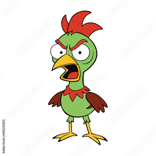 An angry zombie chicken with glowing eyes, ragged feathers, and a terrifying stare, clucks menacingly as it stumbles forward, seeking revenge in undead rage.