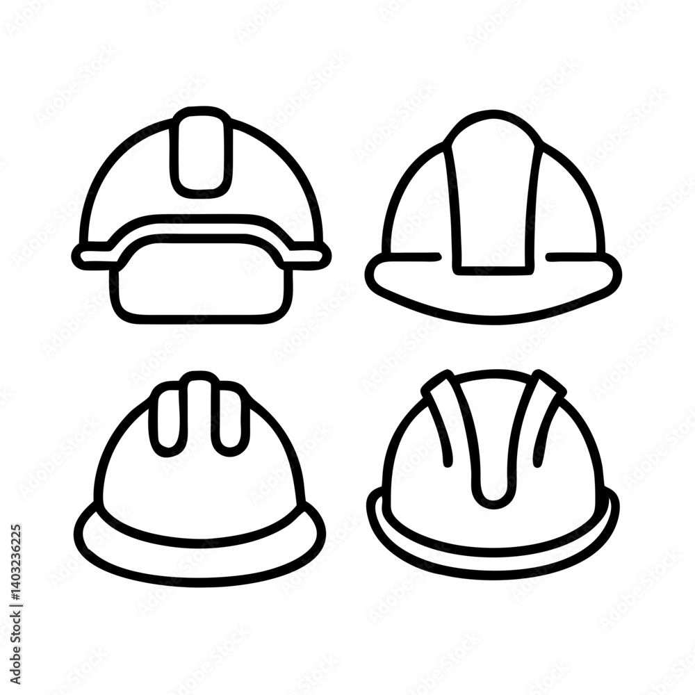 Set of Line Icons for Helmets and Hard Hats – EPS SVG Vector Style Safety Graphics for Industrial Projects, Construction Branding, and UI Tools. Set of Line Icons for Helmets and Hard Hats – EPS SVG Vector Style Safety Graphics for Industrial Projects, Construction Branding, and UI Tools.