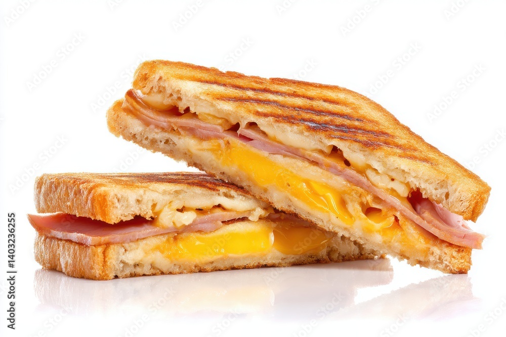 Grilled ham and cheese sandwich on white background Grilled ham and cheese sandwich on white background