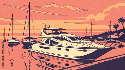 yacht at sunset
