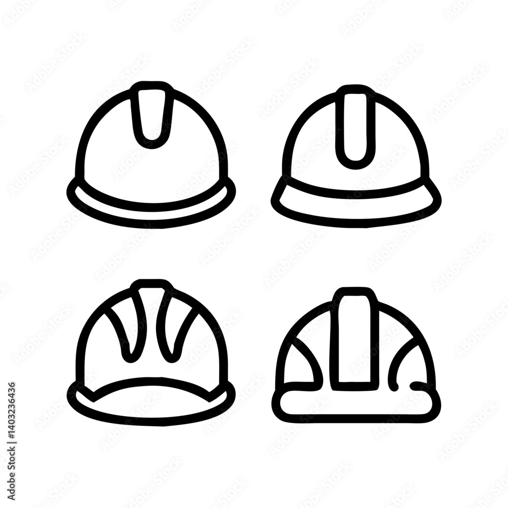 Flat Vector Icons of Hard Hats and Helmets – EPS and SVG Format Line Art for Builder Safety Projects, PPE Campaigns, and Workwear Graphics. Flat Vector Icons of Hard Hats and Helmets – EPS and SVG Format Line Art for Builder Safety Projects, PPE Campaigns, and Workwear Graphics.
