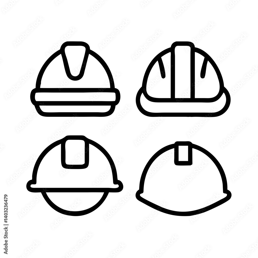 Clean Helmet Icon Set for Construction Use – EPS SVG Vector Line Illustrations for Industry Manuals, Safety Infographics and Engineering Graphics. Clean Helmet Icon Set for Construction Use – EPS SVG Vector Line Illustrations for Industry Manuals, Safety Infographics and Engineering Graphics.