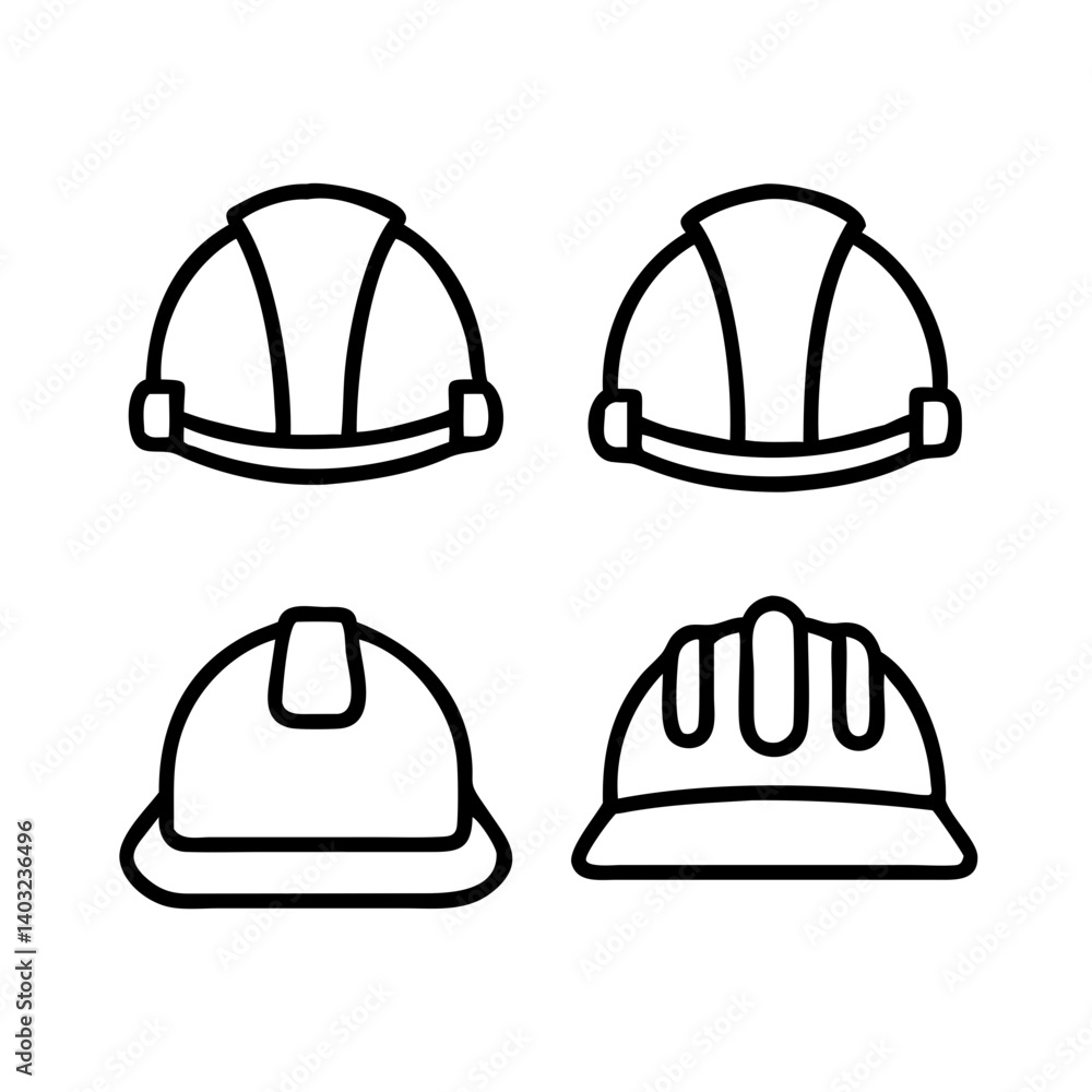 Thin Line Art Icons of Helmets – EPS and SVG Vector Set for Work Zone Safety Posters, Builder Templates, PPE Brochures and Digital Product Design. Thin Line Art Icons of Helmets – EPS and SVG Vector Set for Work Zone Safety Posters, Builder Templates, PPE Brochures and Digital Product Design.