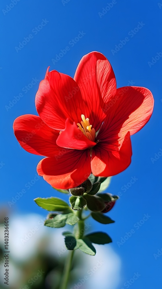 Vibrant Red Flower Against Blue Sky Closeup Photography Vibrant Red Flower Against Blue Sky Closeup Photography