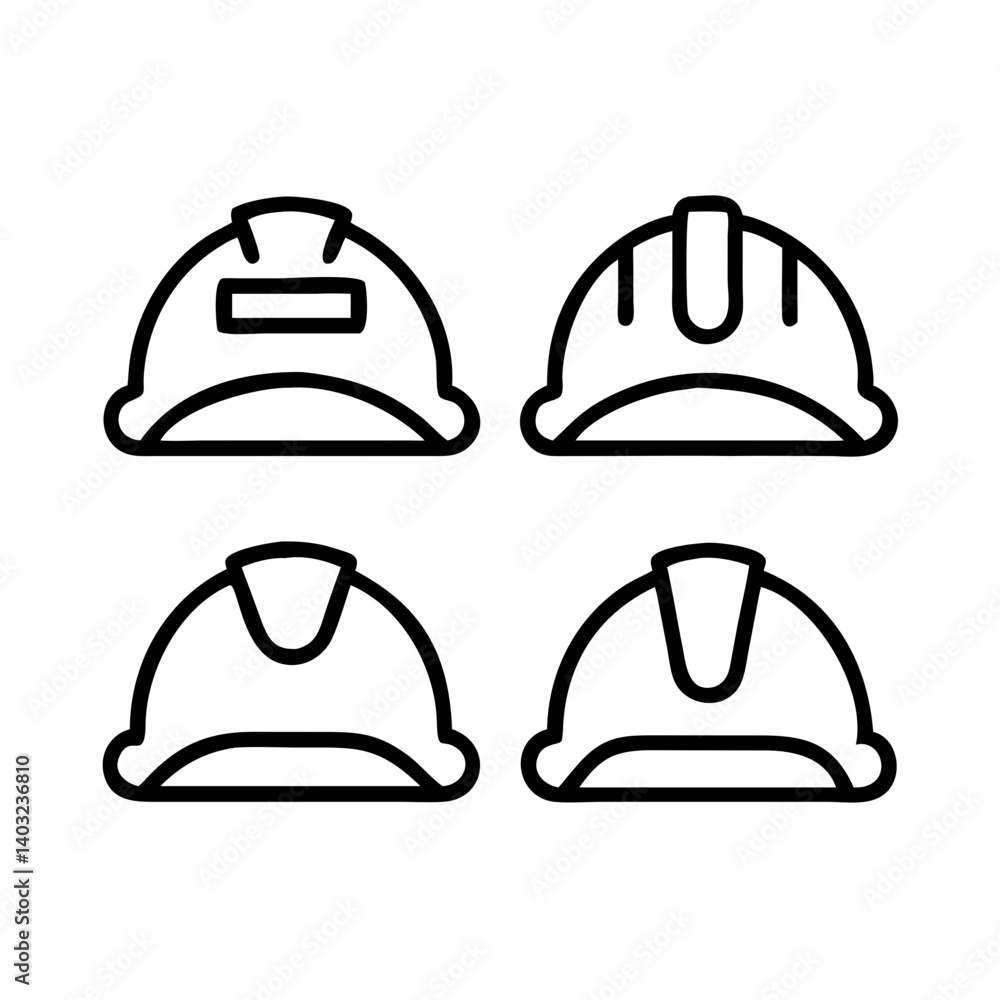 Flat Line Vector Icon Set of Hard Hats and Helmets – Editable EPS and SVG Format for Industrial Websites, PPE Design Projects and Construction Marketing. Flat Line Vector Icon Set of Hard Hats and Helmets – Editable EPS and SVG Format for Industrial Websites, PPE Design Projects and Construction Marketing.