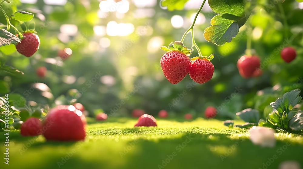 Ripe Strawberries on Sunny Farm.
