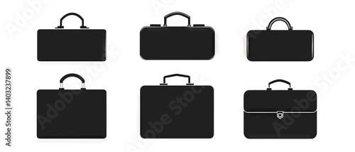 Briefcase vector set, business portfolio, leather bag, office case design