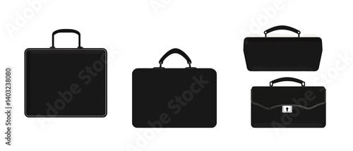 Briefcases vector set, business portfolio, leather bag, office accessory art
