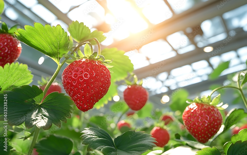 Ripe Strawberries Greenhouse Harvest.