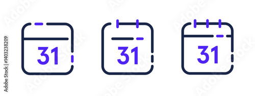 Calendar icons in purple and black for scheduling apps. Perfect for digital calendars, task managers, and productivity tools.