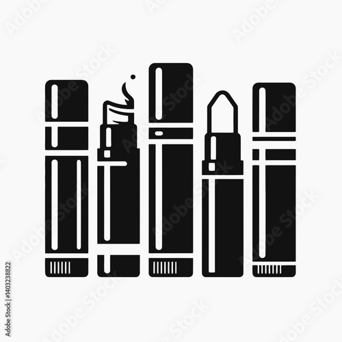 very simple flat and single minimalist Lip Balm Tube Silhouettes in black on a white background