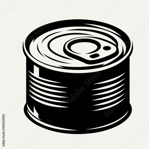 very simple flat and single minimalist Lid of a Tin Can Silhouettes in black on a white background 